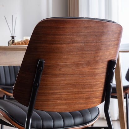 Dining Chairs Mid-Century Modern Retro Faux Leather Chair With Walnut Bentwood Back Upholstered Seat Metal Legs Adjustable Foot For Kitchen Dining Room Chairs (Set of 2) - Black