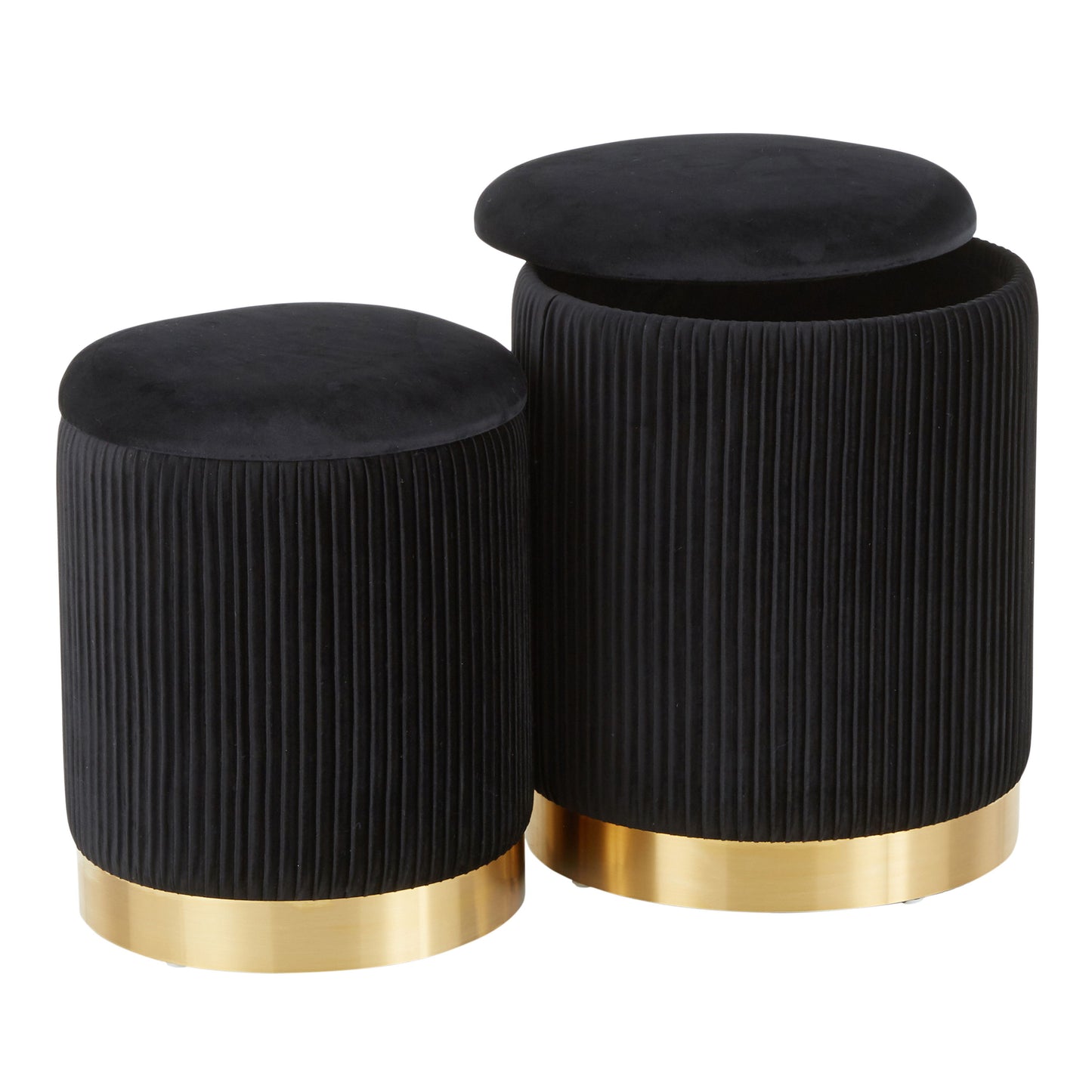 Marla - Contemporary Nesting Pleated Ottoman Set - Gold / Black