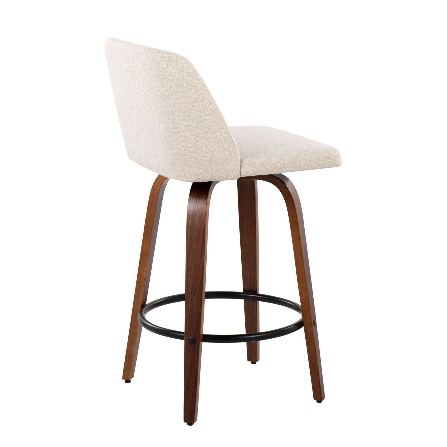 Toriano - Mid-Century Modern Fixed Height Counter Stool & Round Footrest (Set of 2) - Walnut / Cream