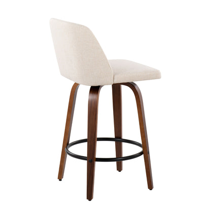 Toriano - Mid-Century Modern Fixed Height Counter Stool & Round Footrest (Set of 2) - Walnut / Cream