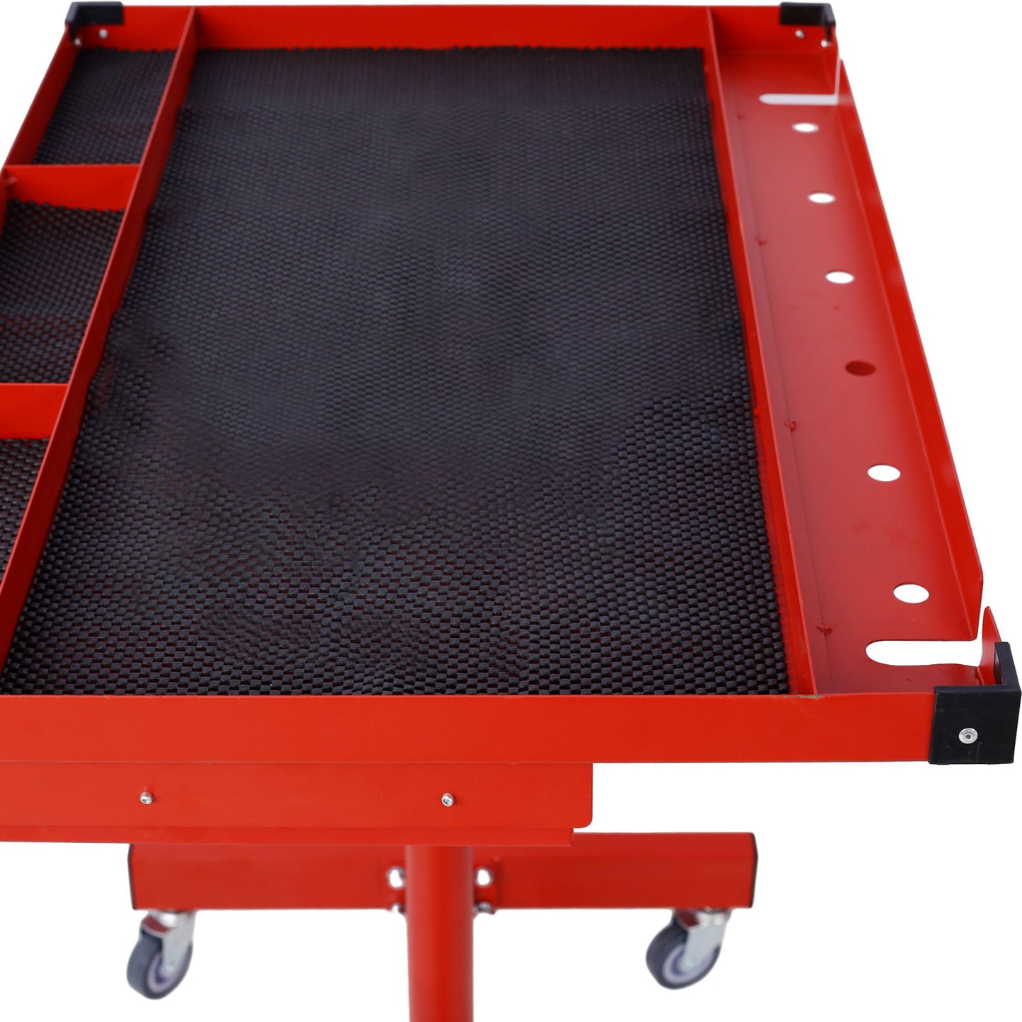 Adjustable Tear Down Work Table With Drawer For Garages, Repair Shops, And Diy, Portable, (4) 2.5" Swivel Casters, 220 Pound Capacity, Rubber Corners, Heavy Duty Steel - Red