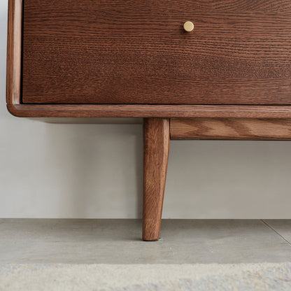 TV Cabinet With Chinese Changhong Glass Doors, Two Drawer Storage Space TV Standing - Walnut