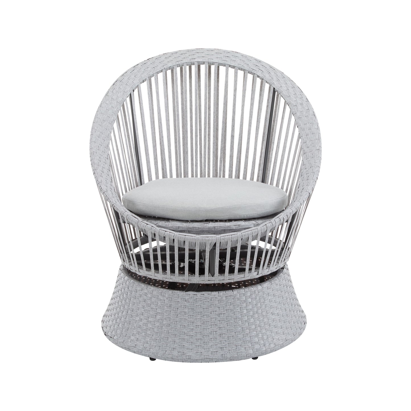 Modern Silver Swivel Wicker Lounge Chair With Xianrattan And Iron Frame, Stylish Round Design - Silver Gray
