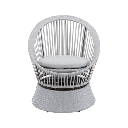 Modern Silver Swivel Wicker Lounge Chair With Xianrattan And Iron Frame, Stylish Round Design - Silver Gray