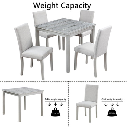 5 Piece Wooden Dining Table Set, Kitchen Table Set With A Square Table And 4 Upholstered Chairs, Wooden Dining Room Table With Crystal Decoration And Chairs Set For Kitchen, Dining Room - Silver Gray