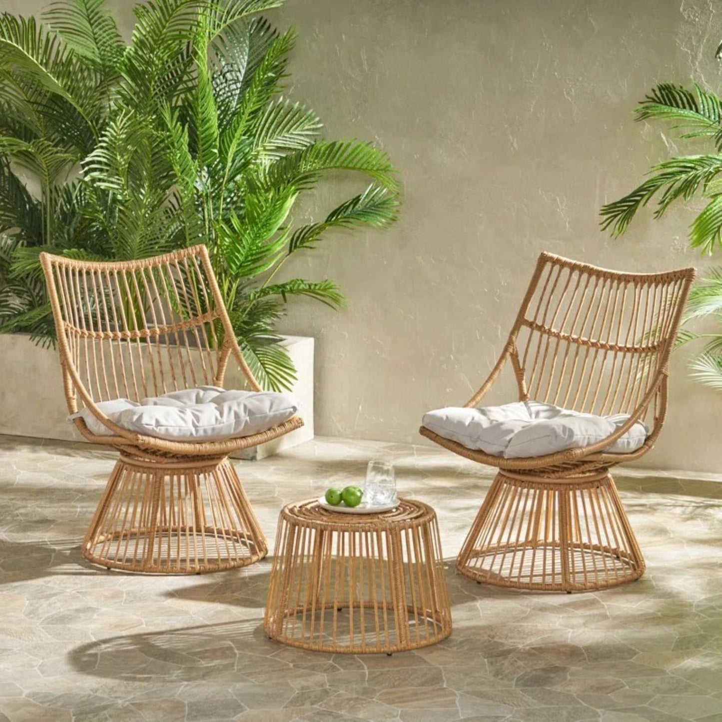 Elaine - Chair & Side Table - Light Brown
