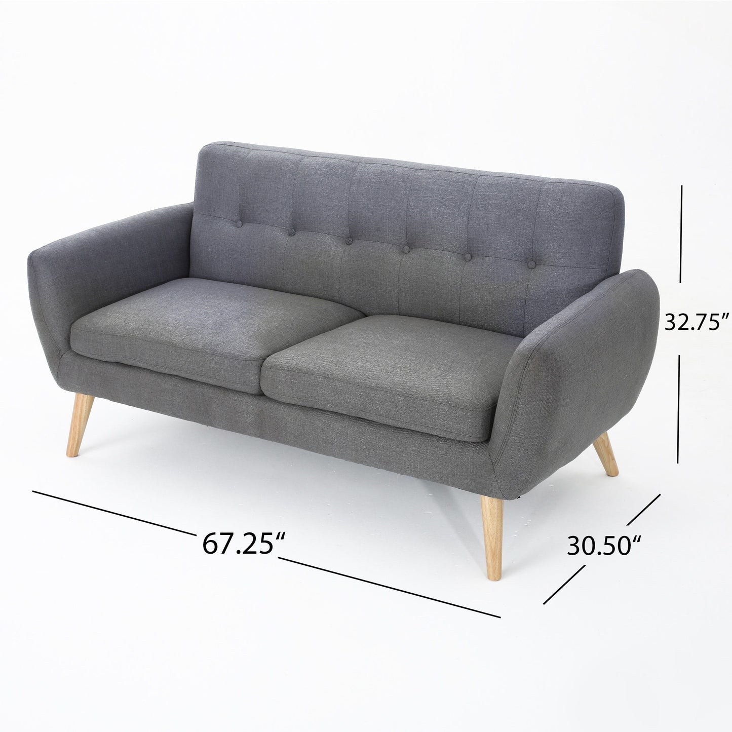 Mid Century Modern Loveseat Sofa With Button Tufted Backrest - Dark Gray
