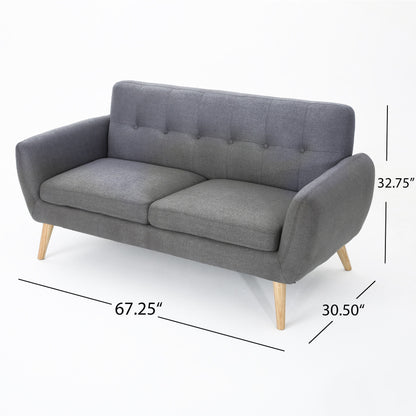Mid Century Modern Loveseat Sofa With Button Tufted Backrest - Dark Gray