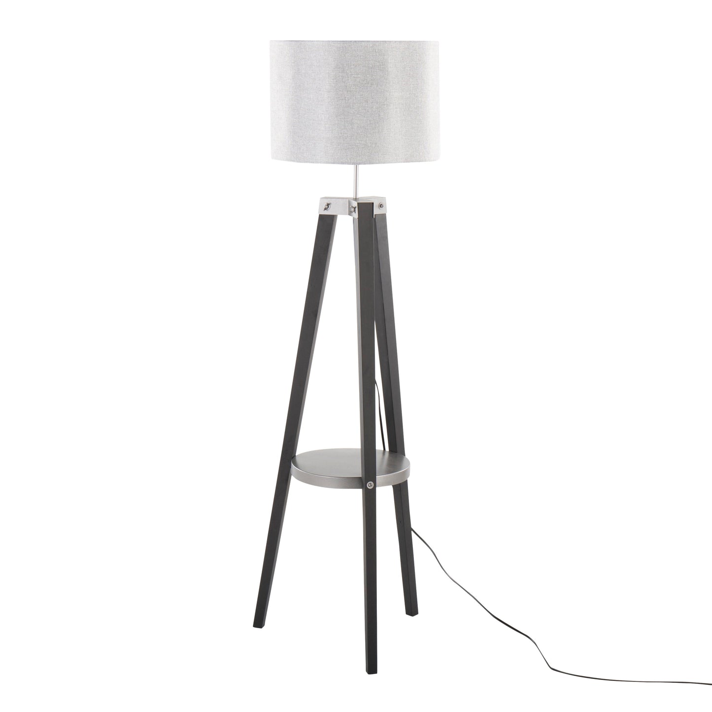 Compass - Mid-Century Modern Floor Lamp With Shelf - Black / Silver / Gray