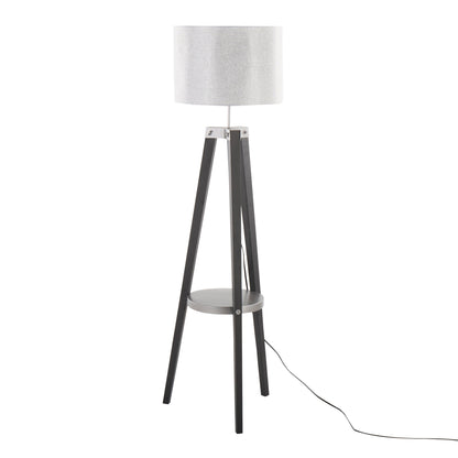 Compass - Mid-Century Modern Floor Lamp With Shelf - Black / Silver / Gray
