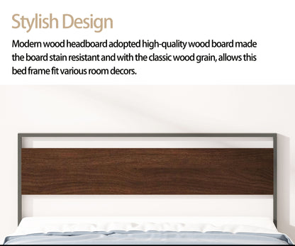 Ceres - Queen Bed With Wood Headboard & Footboard - Black And Walnut
