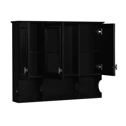 Wall Mounted Bathroom Medicine Cabinet, Modern Bathroom Wall Cabinet With Mirror, Mirror Cabinet With Open Shelves - Black