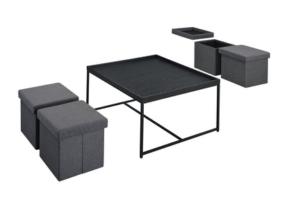 Vinny - Wood Grain 5 Piece Coffee Table Set With Raised Edges (Set of 5) - Black
