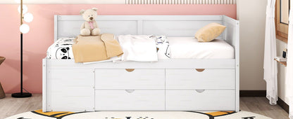 Twin Size Daybed With Drawers And Shelves - White