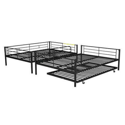 Full Over Full Metal Bunk Bed With Trundle - Black