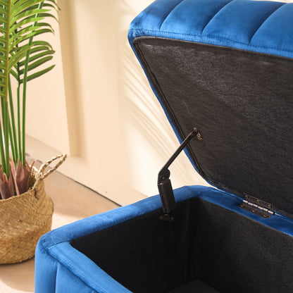 Wide Upholstered Velvet Storage Soft Bench Footstool Ottoman End Of Bed With Metal Legs, Foot Rest For Living Room, Entryway And Bedroom - Black / Navy