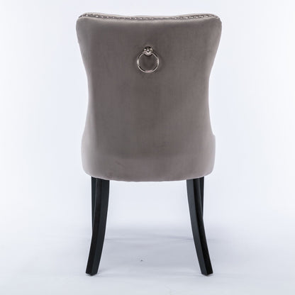 Nikki - Modern, High-End Tufted Solid Wood Contemporary Velvet Upholstered Dining Chair With Wood Legs Nailhead Trim (Set of 2) - Gray