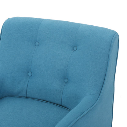 Modern Arm Chair With Tufted Back And Wooden Legs - Teal