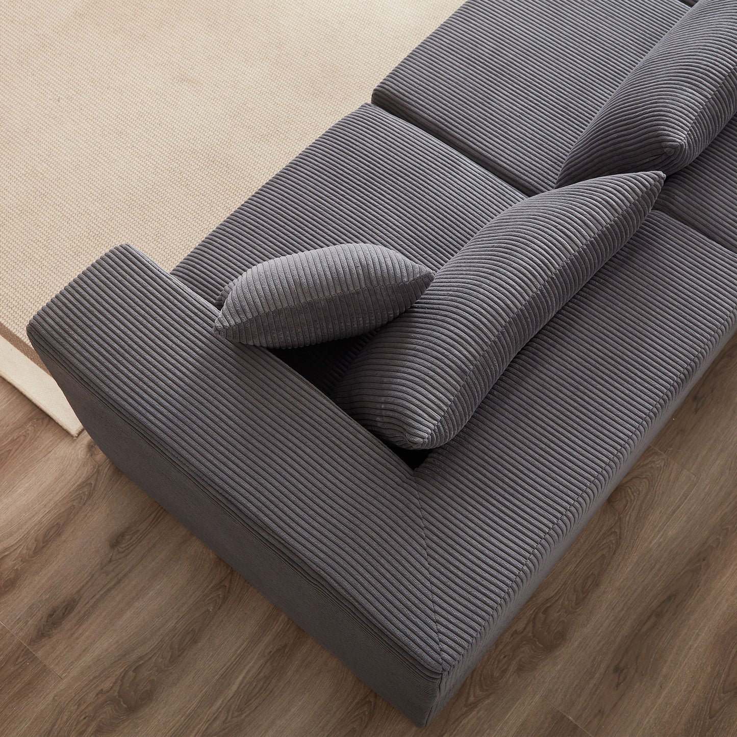 Corduroy Modular L Shaped Sectional Sofa, Luxury Floor Couch Set, 4 Piece Free Combination - Gray