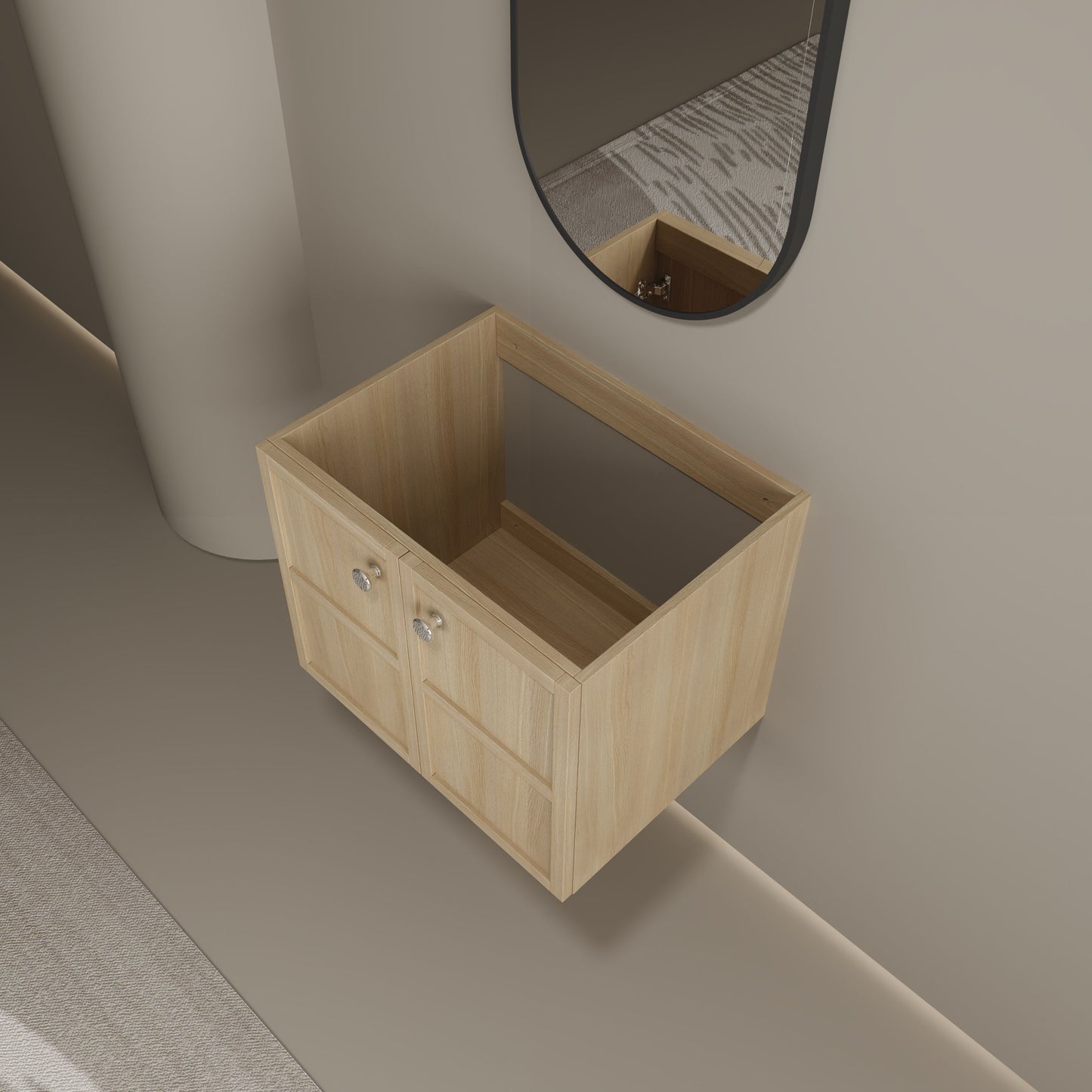 Modern Wall Mounted 24" Bathroom Vanity With 2 Soft Closing Doors, Excluding Sink - Oak