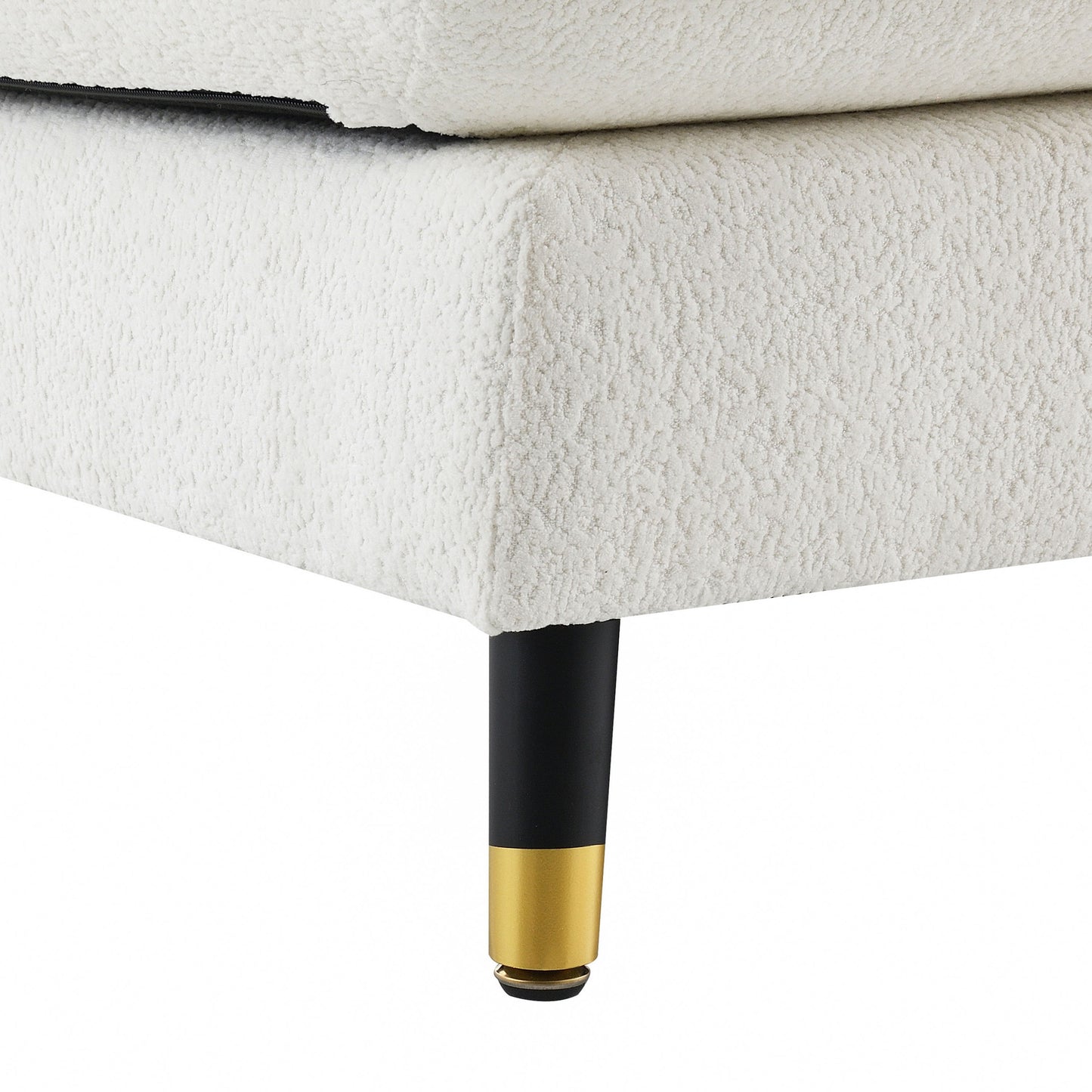 L Shaped Convertible Sectional Sofa 4 Seat Tufted Couch Set With Two Tone Adjust Legs Cloud Movable Ottoman - White