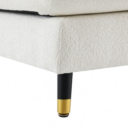 L Shaped Convertible Sectional Sofa 4 Seat Tufted Couch Set With Two Tone Adjust Legs Cloud Movable Ottoman - White