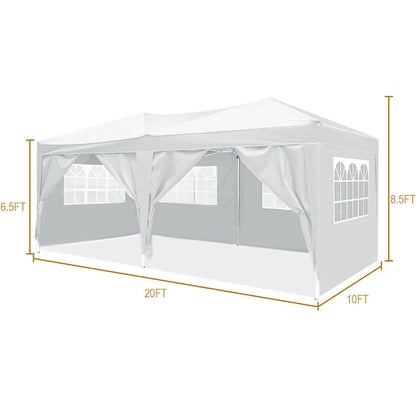 10'X20' Folding Canopy With 6 Removable Sidewalls Outdoor Event Shelter UPF 50+ Gazebo Portable Tents For Parties Beach Camping Wedding Ez Pop Up Canopy - White