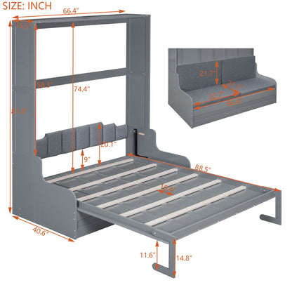 Queen Size Murphy Wall Bed With Cushion, Space Saving - Gray