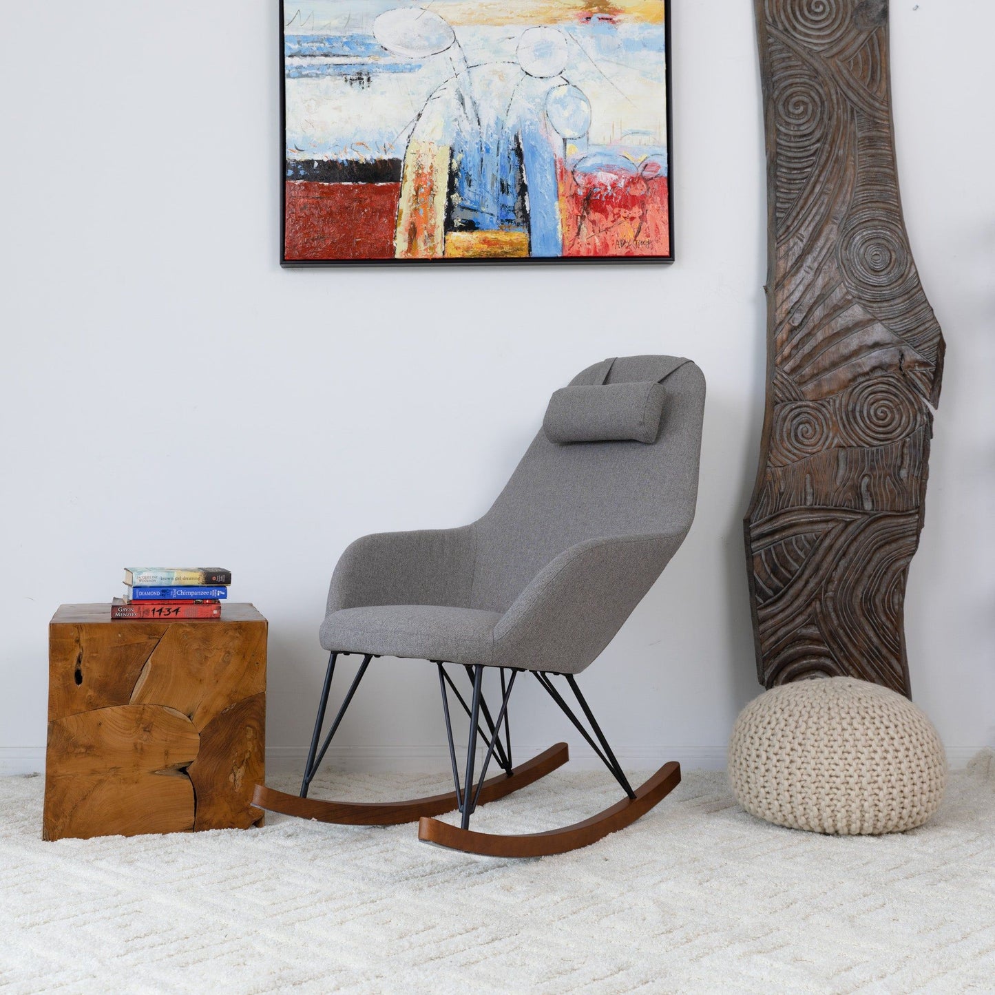Chloe - Mid-Century Modern Rocker Livingroom And Bedroom Chair - Brown / Gray / Light Gray