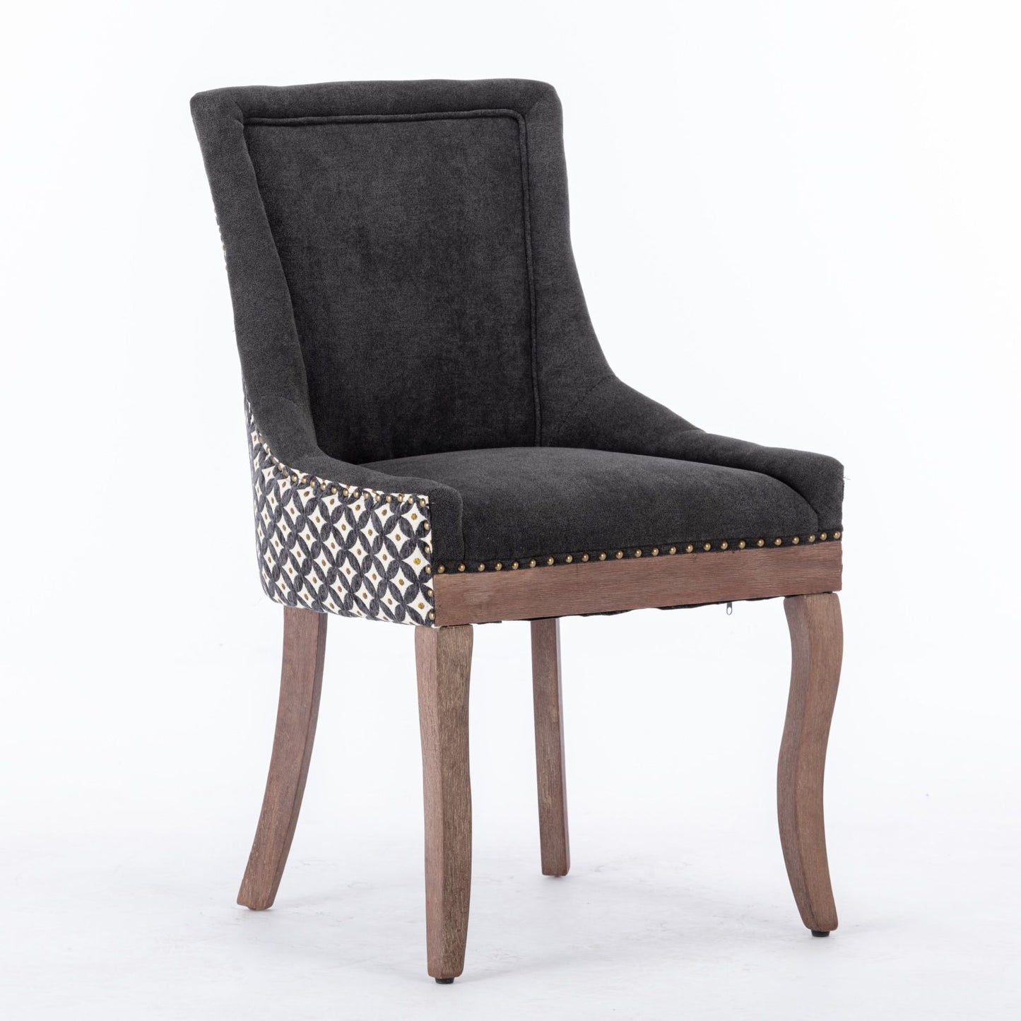 Ultra Side Dining Chair, Thickened Fabric Chairs With Neutrally Toned Solid Wood Legs, Bronze Nail Head (Set of 2) - Blue