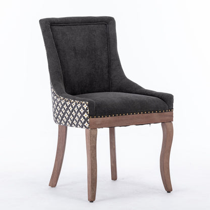 Ultra Side Dining Chair, Thickened Fabric Chairs With Neutrally Toned Solid Wood Legs, Bronze Nail Head (Set of 2) - Blue