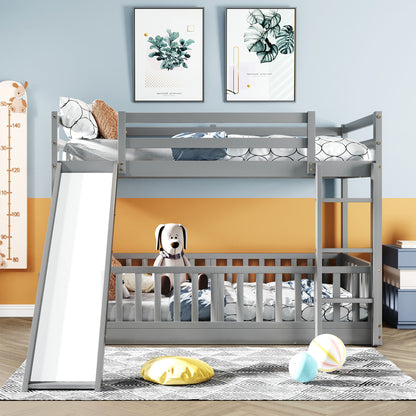Twin Over Twin Classic Bunk Bed & Slide And Ladder - Gray