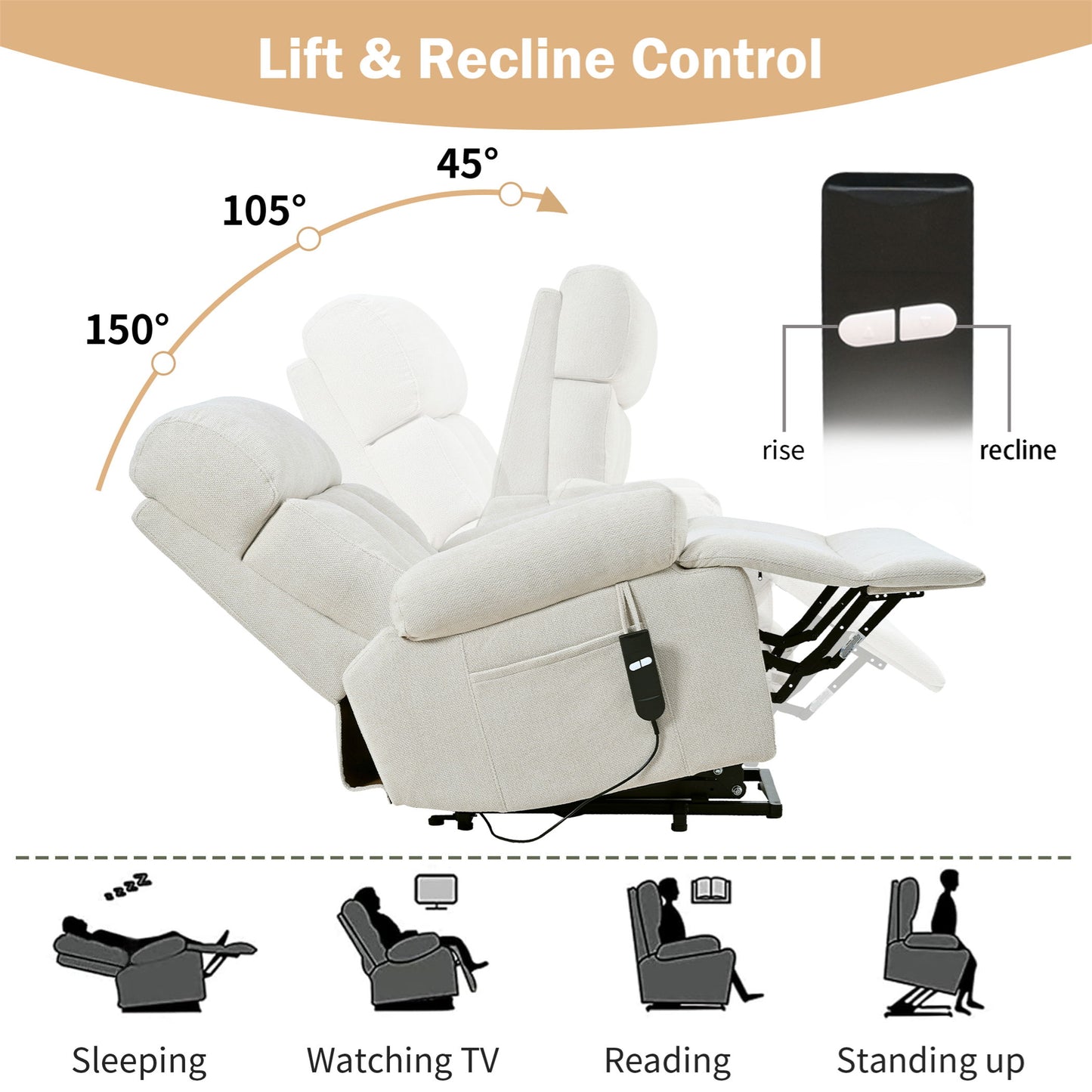 Oversized Power Lift Recliner Chair - Electric Fabric Reclining Sofa Chair With Remote Control, Side Pocket, And Spacious Seat For Home Theater - Light Gray