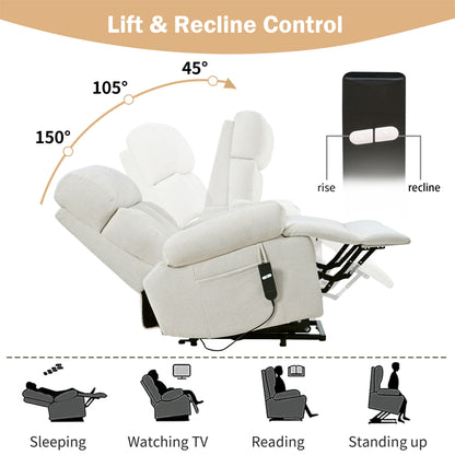 Oversized Power Lift Recliner Chair - Electric Fabric Reclining Sofa Chair With Remote Control, Side Pocket, And Spacious Seat For Home Theater - Light Gray