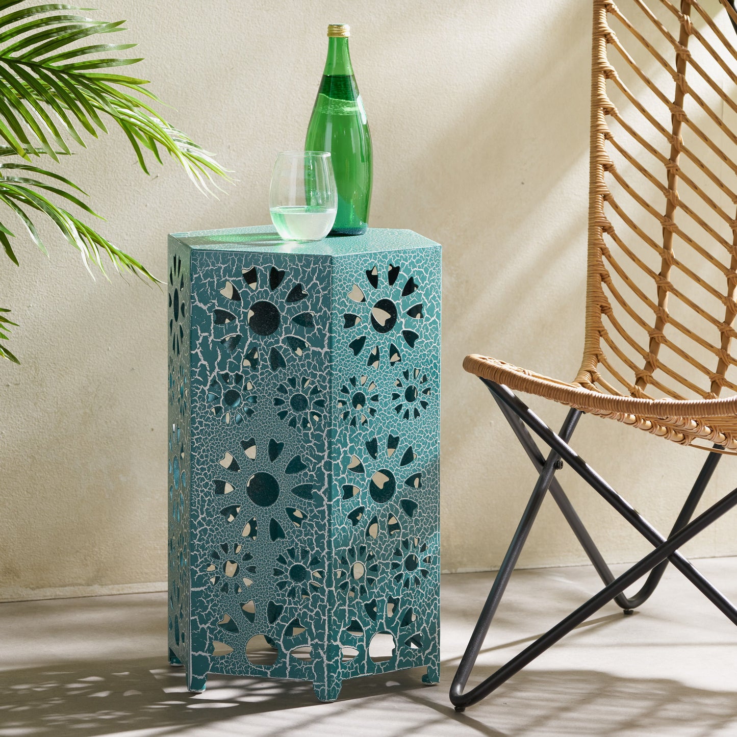 Galore - Side Table With Sunburst Cut Out Design - Teal