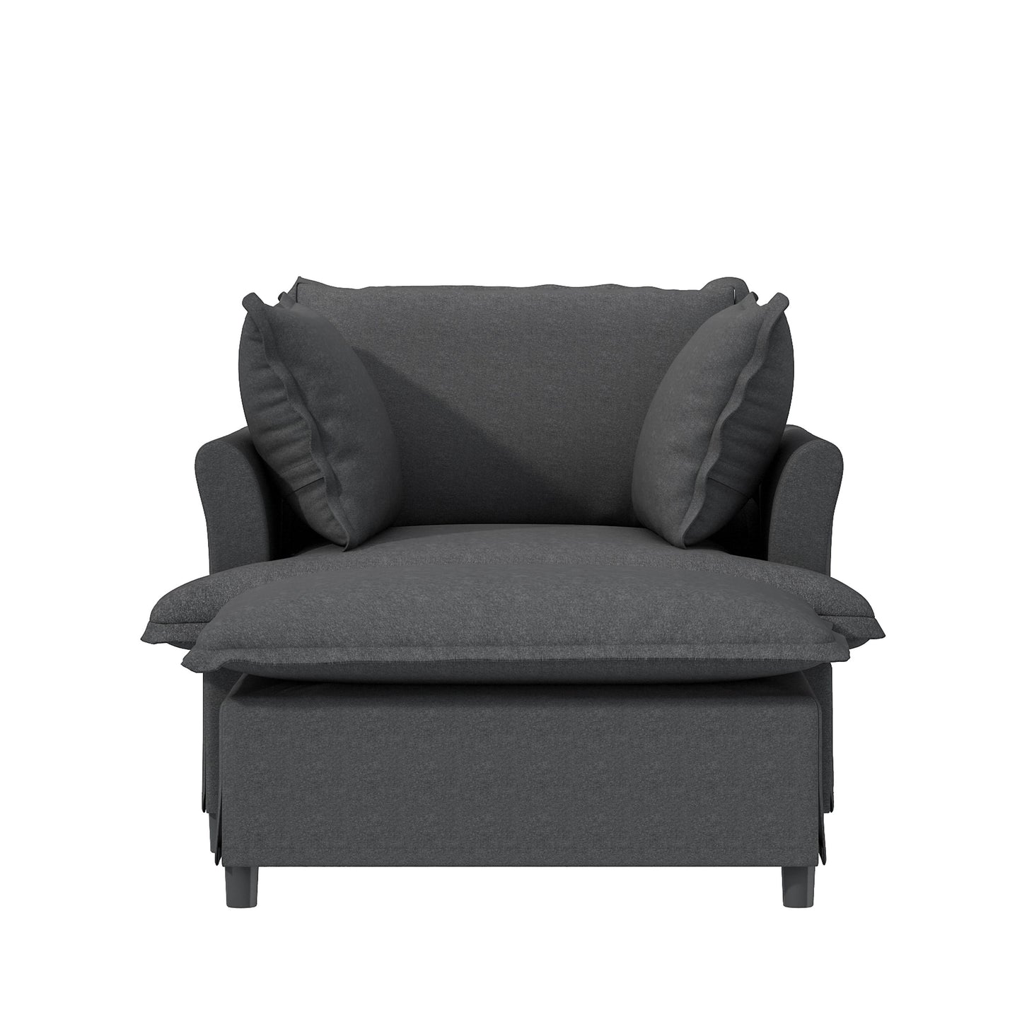 Oversized Chaise Lounge Indoor Single Sofa Bed With Wide Seat, Upholstered Lazy Sleeper Armchair With Movable Ottoman Reading Couch Set - Gray