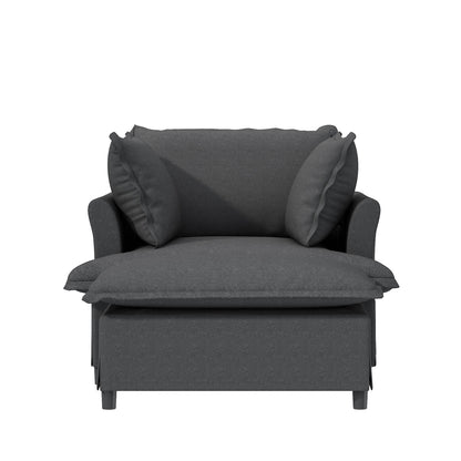 Oversized Chaise Lounge Indoor Single Sofa Bed With Wide Seat, Upholstered Lazy Sleeper Armchair With Movable Ottoman Reading Couch Set - Gray