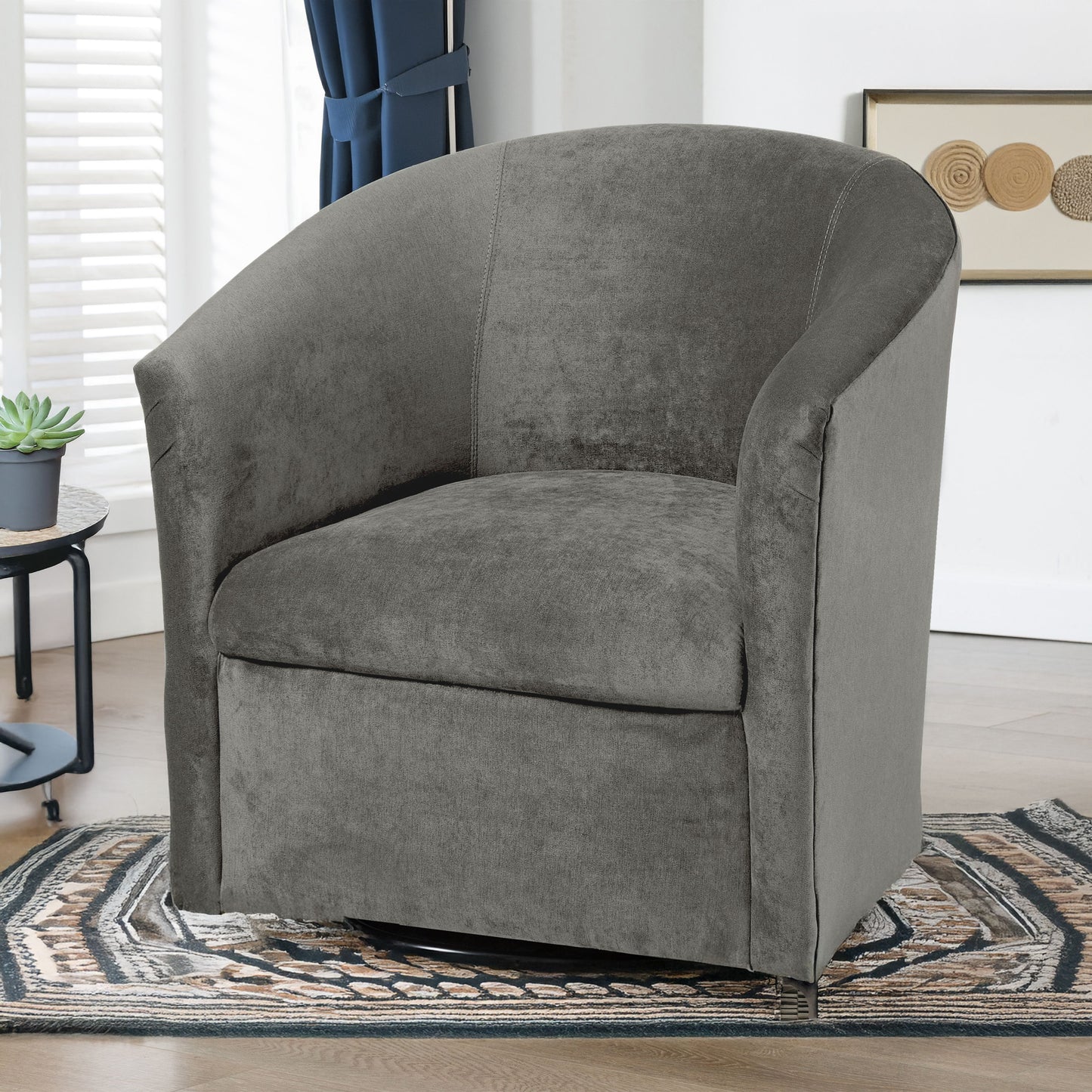 Eden - Ash Swivel Chair With 360 Degree Base Microfiber Upholstery And Solid Hardwood Frame - Gray