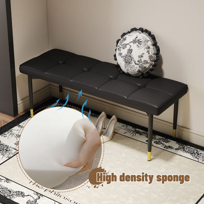 Multifunctional Shoe Bench, Sturdy Metal Legs With Gold Accents - Black