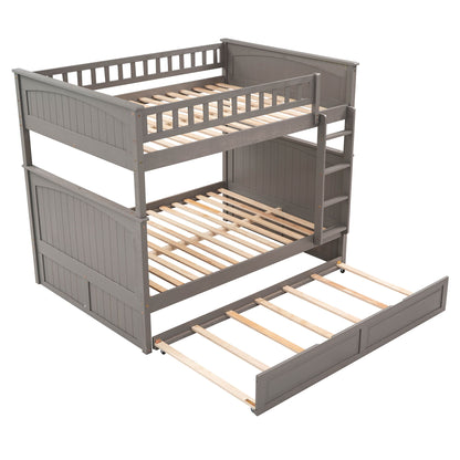 Full Over Full Bunk Bed With Twin Size Trundle, Guardrails - Brushed Gray