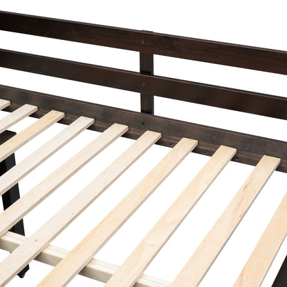 Full Size Loft Bed With Retractable Writing Desk And 3 Drawers With Storage Stairs And Shelves - Espresso