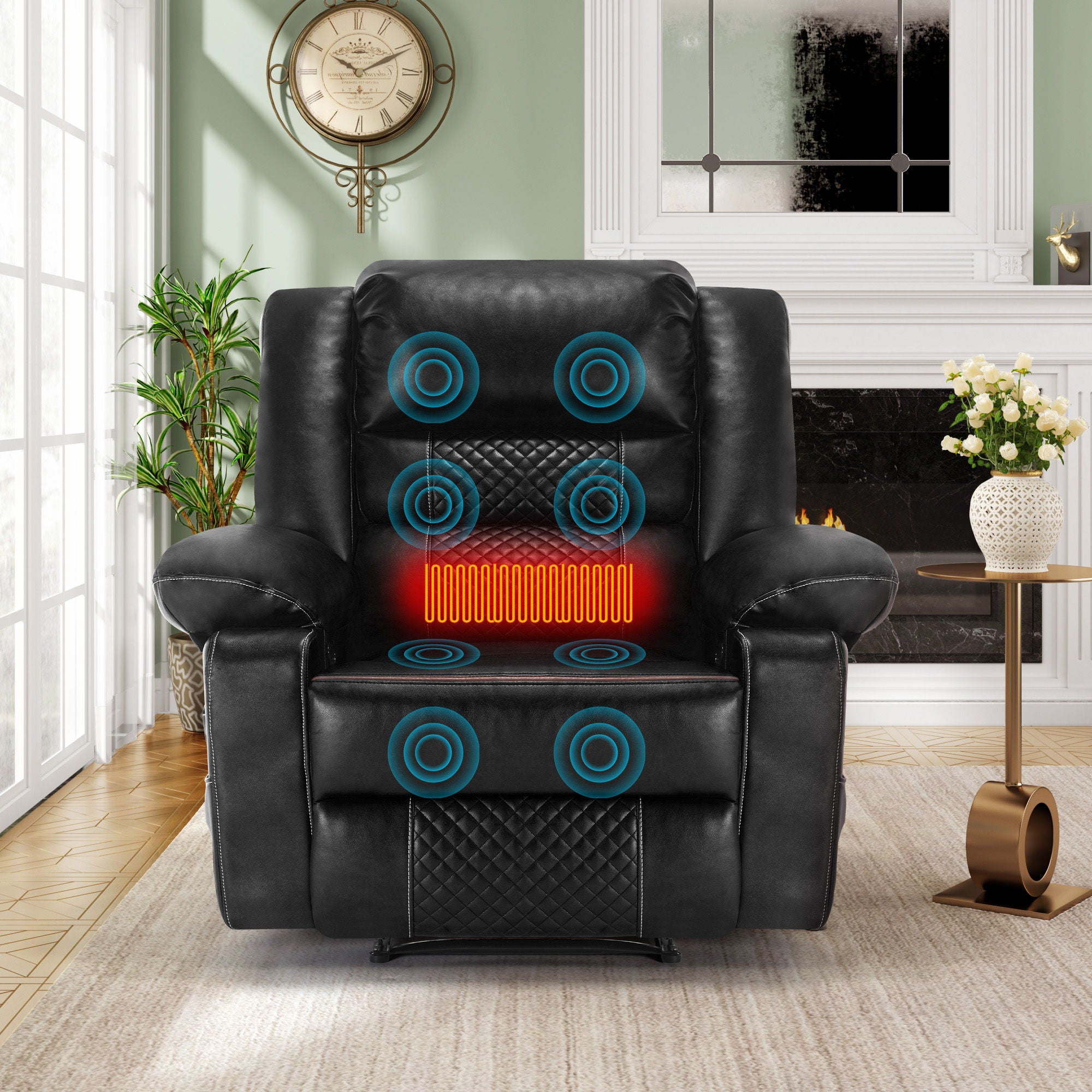 Breathable Leather Massage Recliner Chair Manual Living Room Reclining Sofa - Black