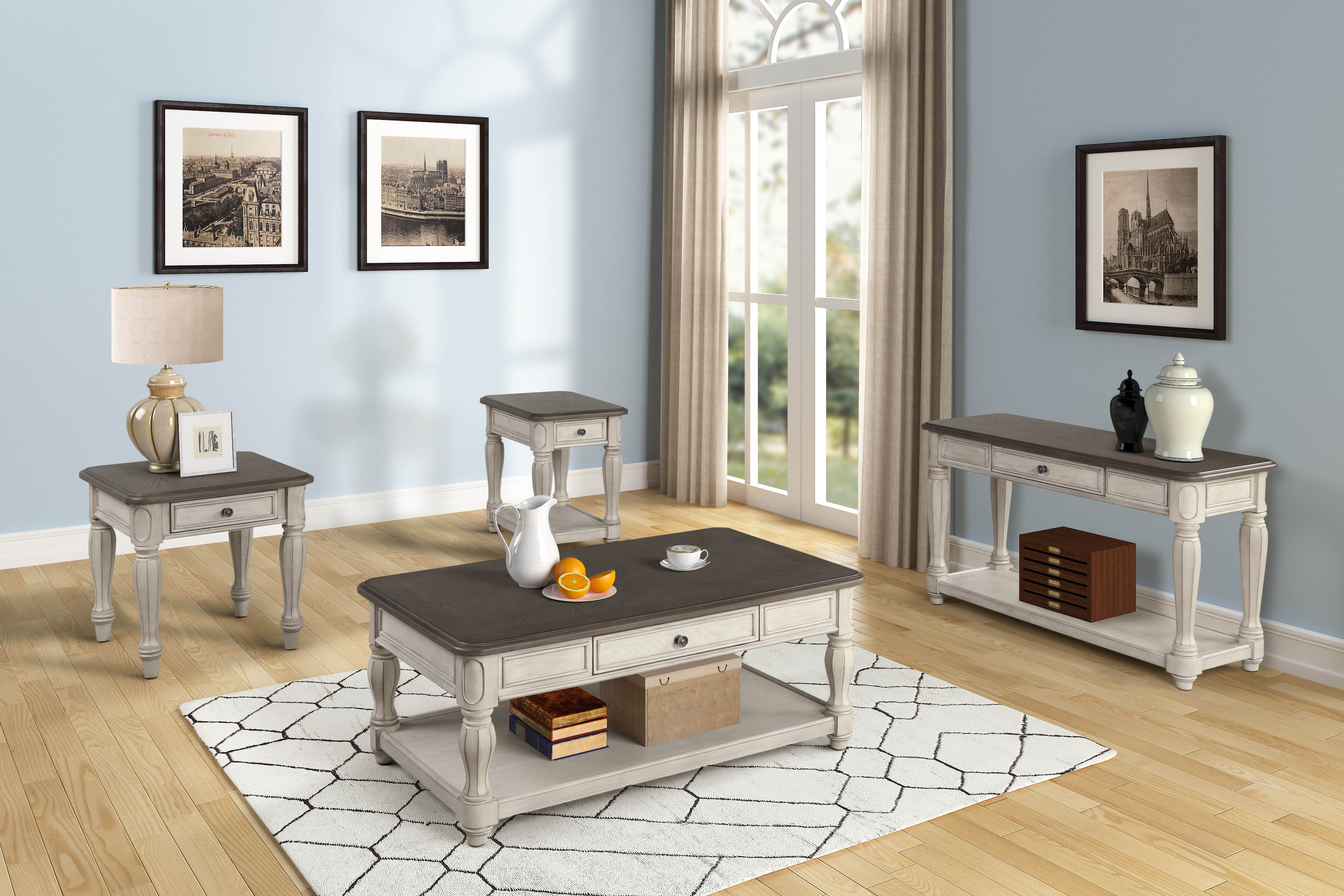 Console Table With Storage - Antique White / Brown