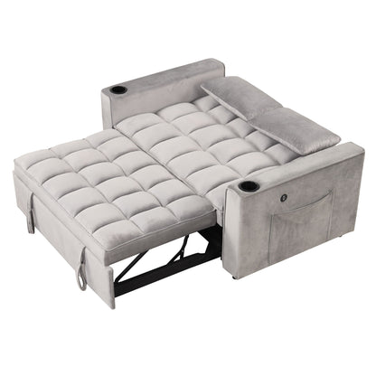 Multi Functional Sofa Bed With Cup Holder And USB Port For Living Room Or Apartments - Gray