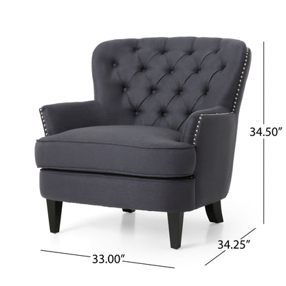 Enchante, Living Room Set With Tufted Back Club Chair And Ottoman - Gray