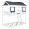 Twin Over Twin Bunk Bed Bed With Roof, Window, Guardrail, Ladder - White