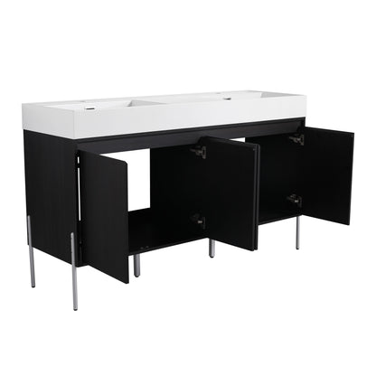 Deluxe 60" Freestanding Bathroom Vanity With Resin Double Sink - Dark Oak