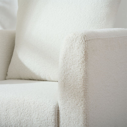 Modern Teddy Fabric Accent Chair - Mid - Century Upholstered Armchair With Pillow And Wood Legs For Living Room, Or Reception Room - White