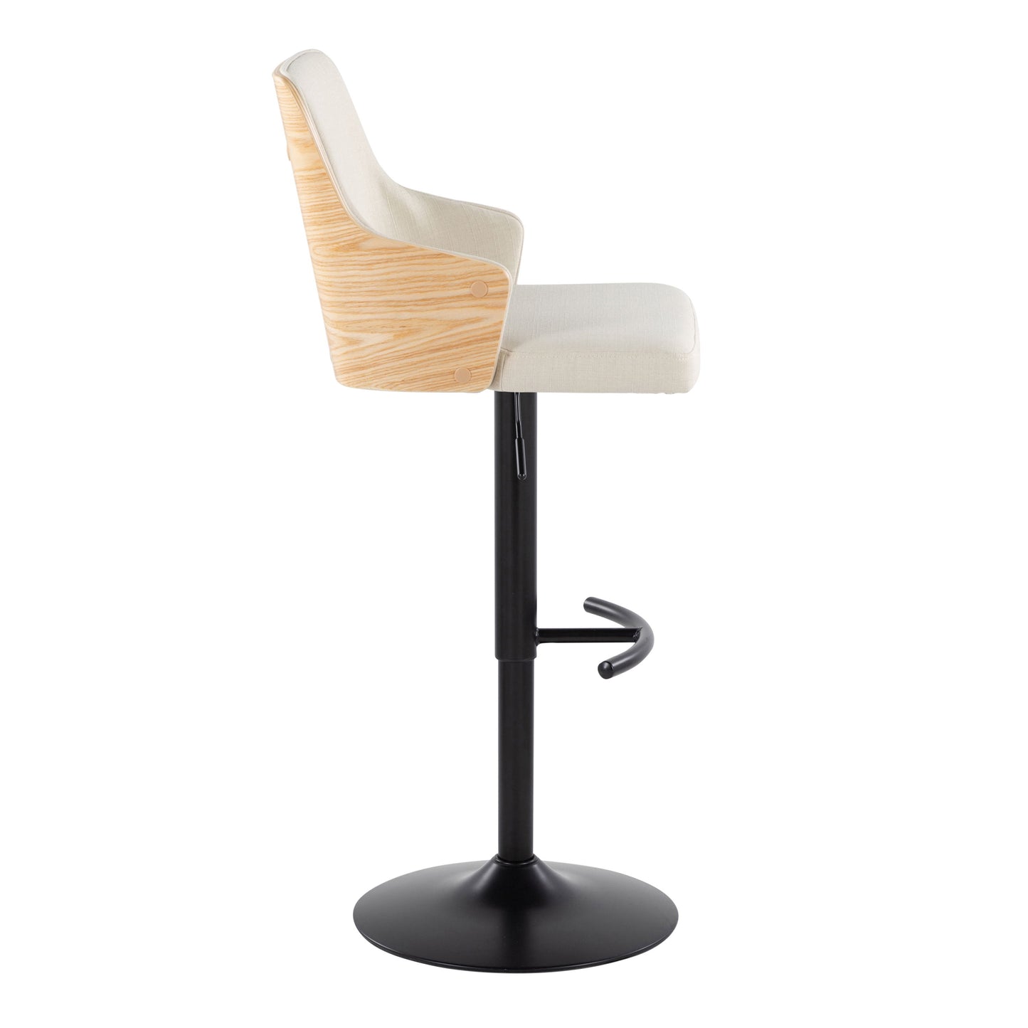 Stella - Contemporary Adjustable Barstool Stool With Swivel With Rounded T Footrest (Set of 2) - Black / Natural / Cream