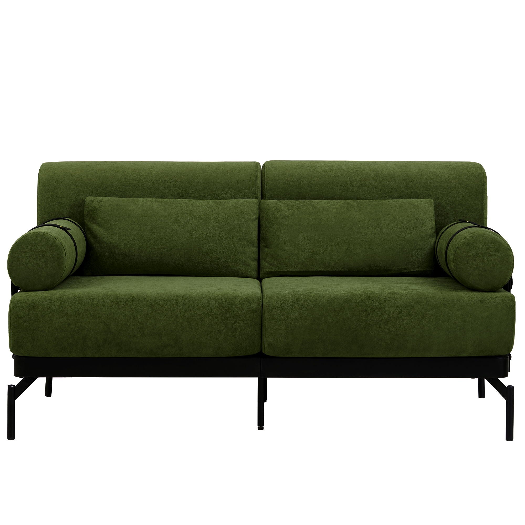 Modern Loveseat Sofa 2 Seater With USB Ports, Cylindrical Armrests - Green